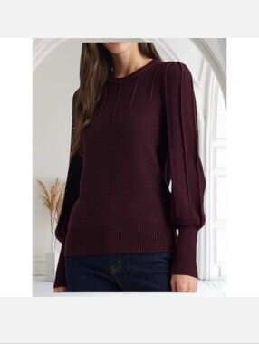 Lauren Ralph Lauren Puff-Sleeve Cotton Crewneck Sweater Sz M